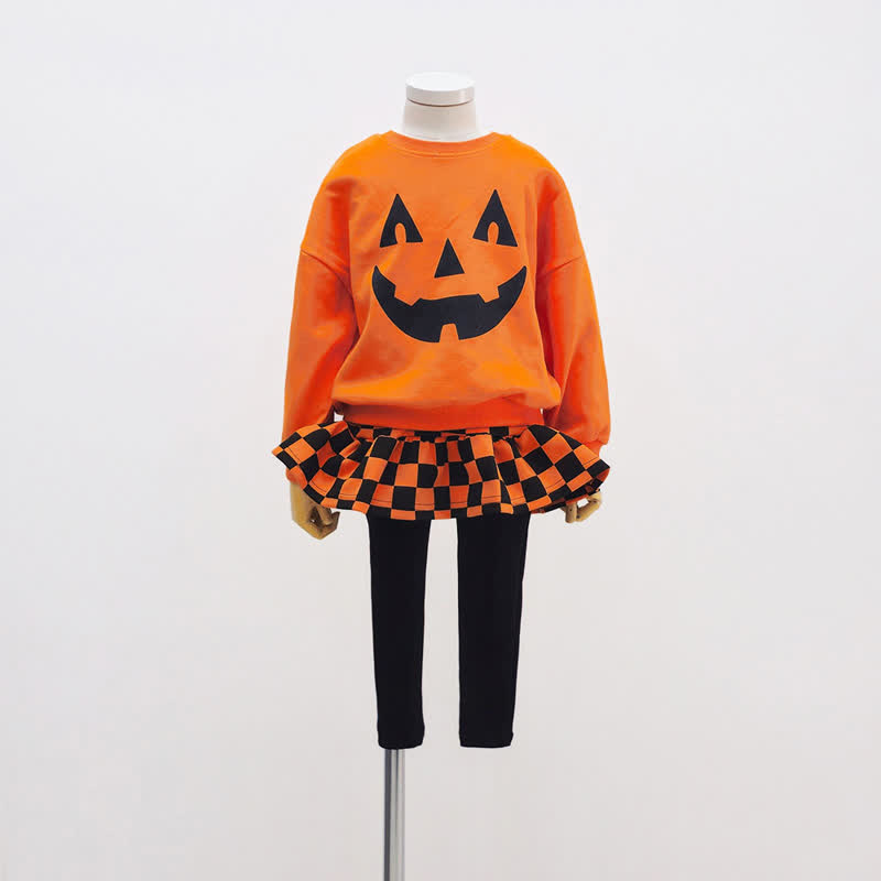Toddler Pumpkin Face Sweatshirt and Plaid Pants/Skort 2-piece Set - Sweatshirt and Skort - 4-5T - image 3