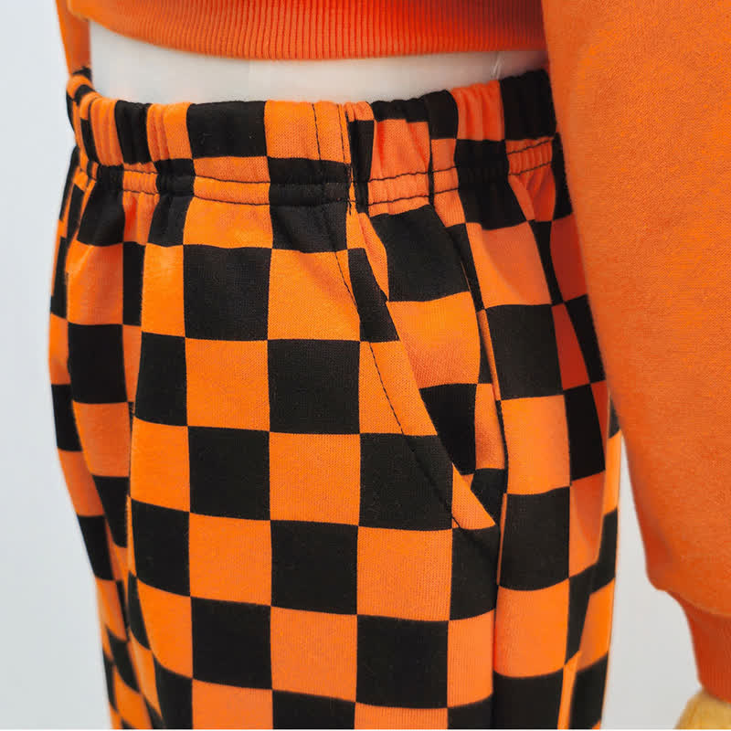 Toddler Pumpkin Face Sweatshirt and Plaid Pants/Skort 2-piece Set - image 5