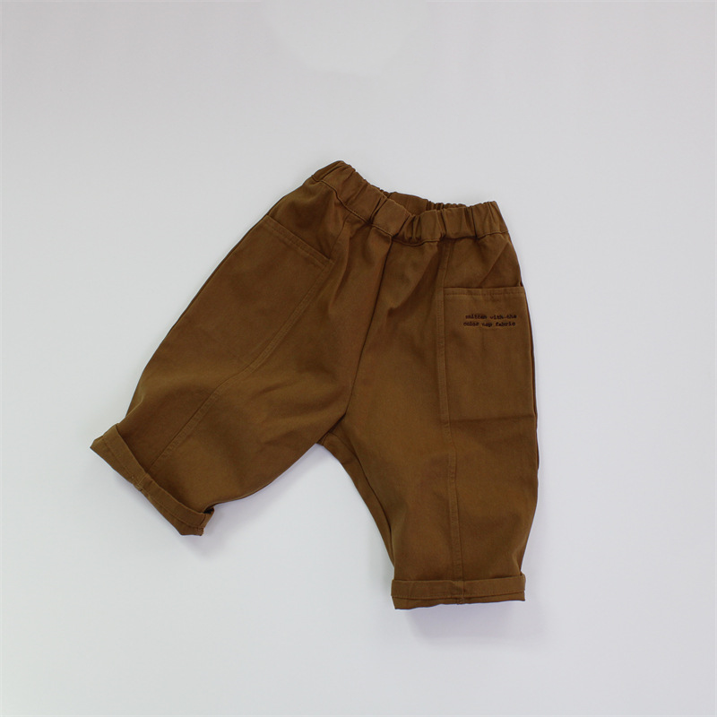 Toddler Embroidered Letters Solid Color Relaxed Pants - Brown - 8-9T - image 3