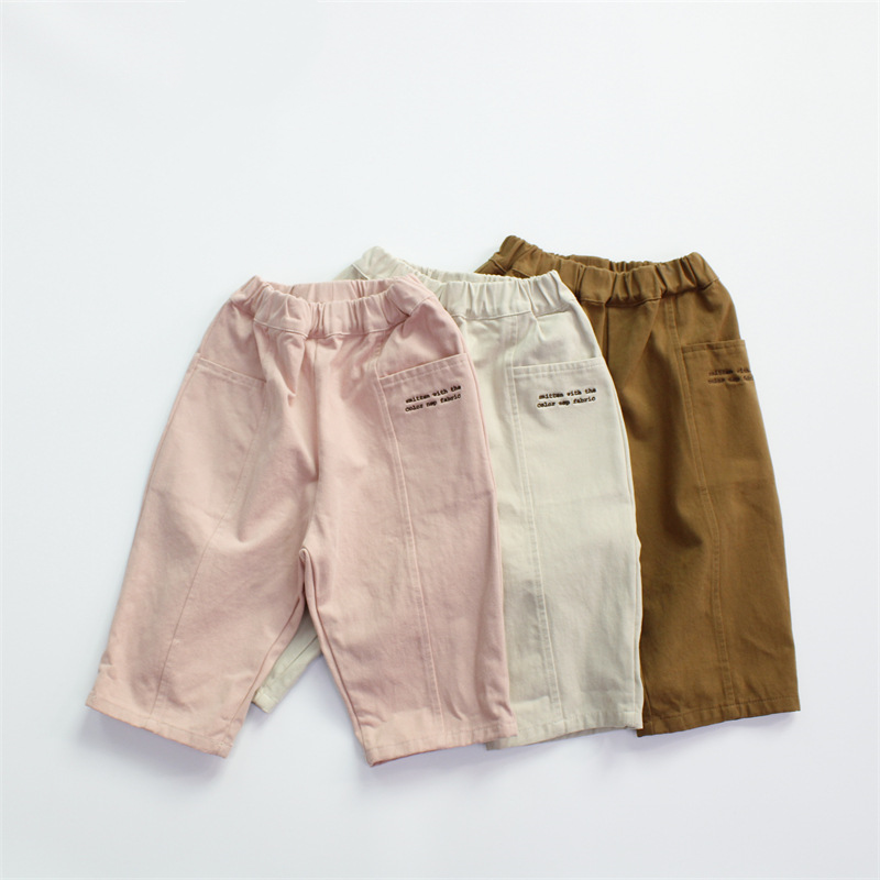 Toddler Embroidered Letters Solid Color Relaxed Pants - image 1