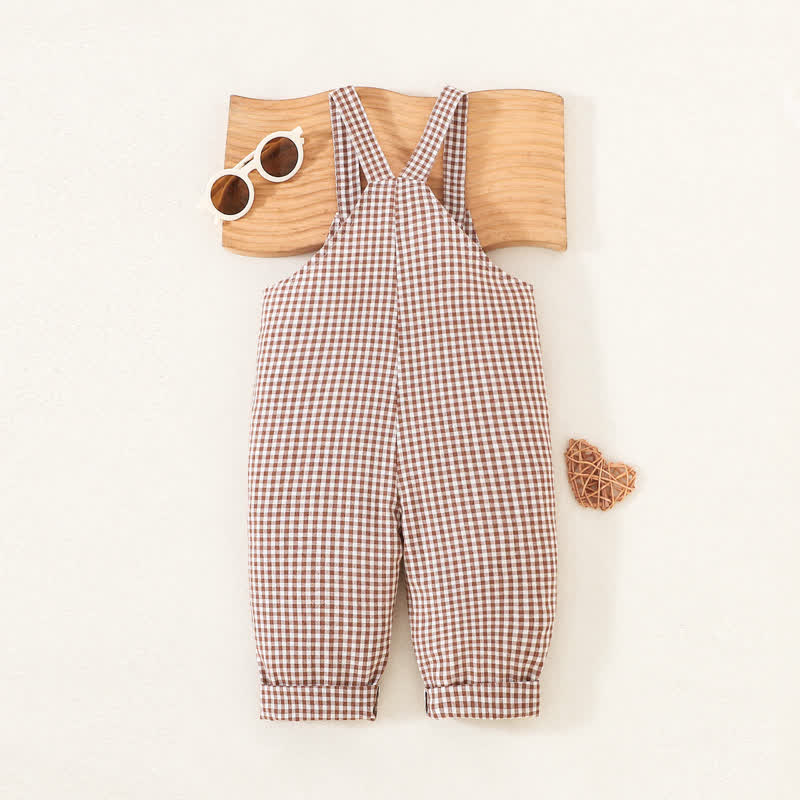 Baby Brown Bear Gingham Adjustable Strap Overalls - image 2