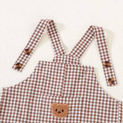 Baby Brown Bear Gingham Adjustable Strap Overalls - image 4