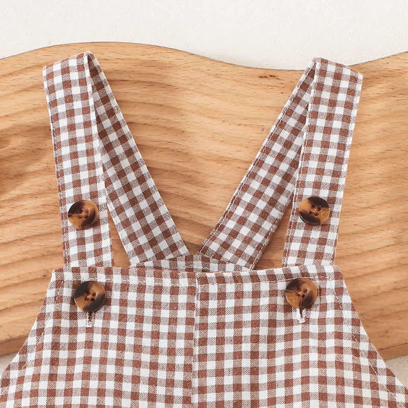 Baby Brown Bear Gingham Adjustable Strap Overalls - image 3
