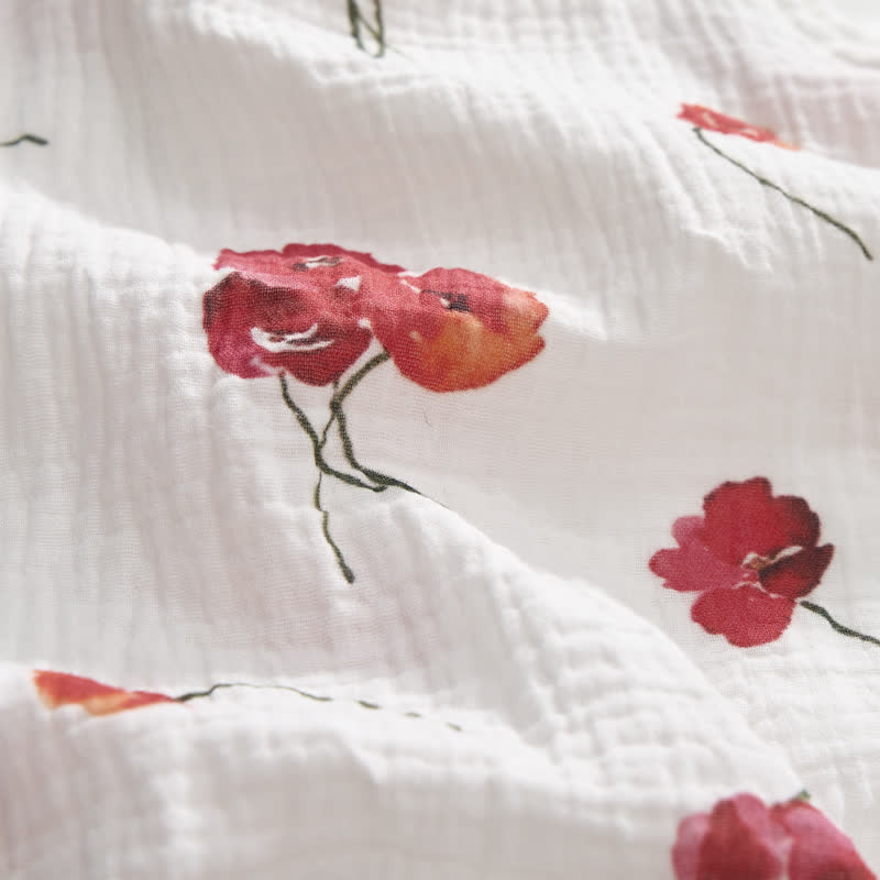 Baby Girls Red Flower Print White Jumpsuit with Hat - image 6