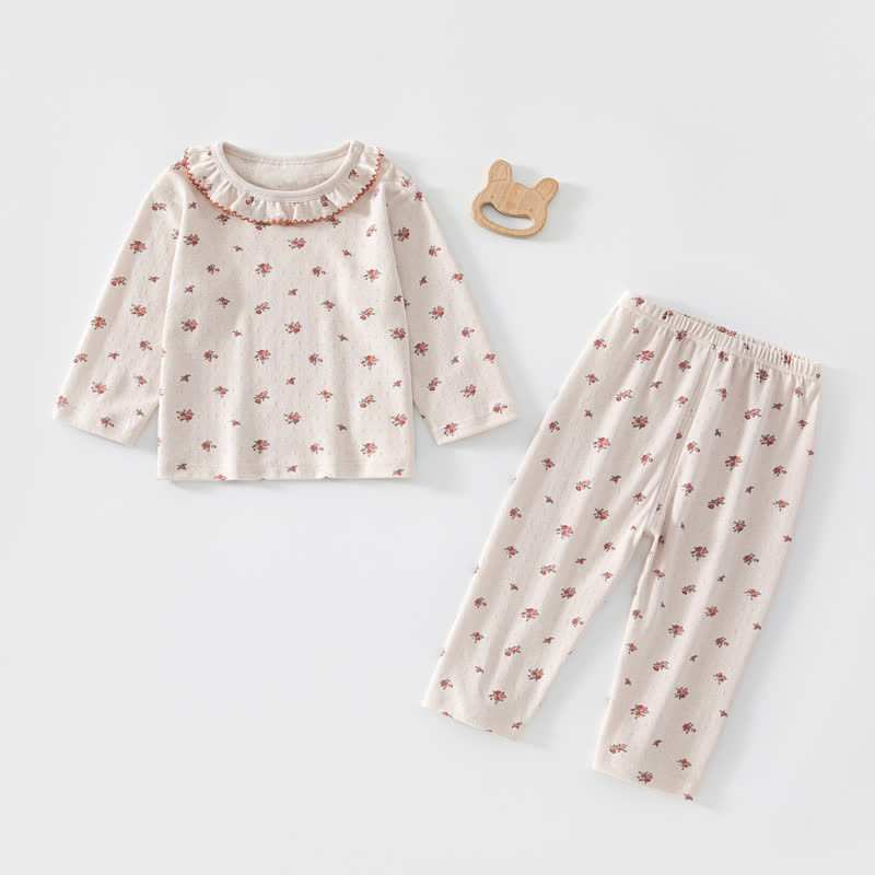 Toddler Baby Girls Floral Ruffle Collar Pajama Set - Beige - 3-4T - image 2