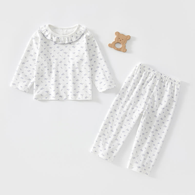Toddler Baby Girls Floral Ruffle Collar Pajama Set - White - 3-4T - image 3