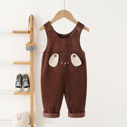 Toddler Baby Dog Corduroy Pocket Roll Cuff Overalls - Brown - 4-5T - image 3