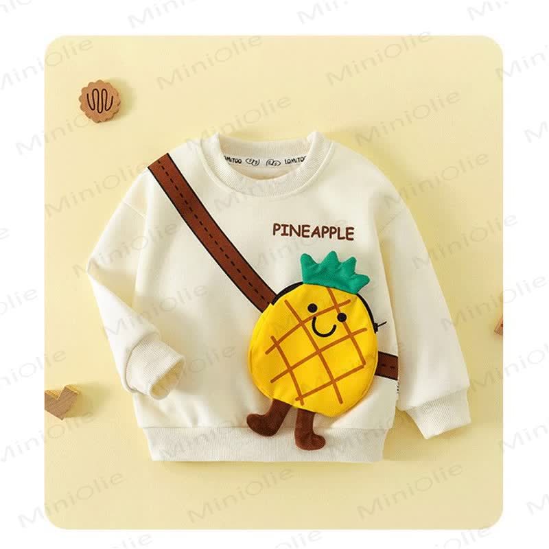 Toddler 3D Fruit Print Crossbody Patch Sweatshirt - White Pineapple - 8-9T - image 4