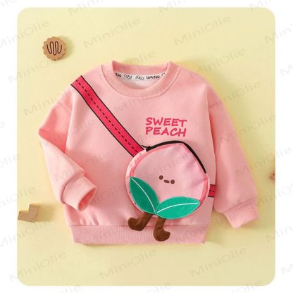 Toddler 3D Fruit Print Crossbody Patch Sweatshirt - Pink Peach - 8-9T - image 3
