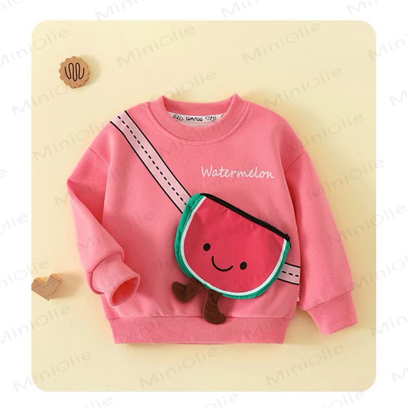 Toddler 3D Fruit Print Crossbody Patch Sweatshirt - Pink Watermelon - 8-9T - image 2