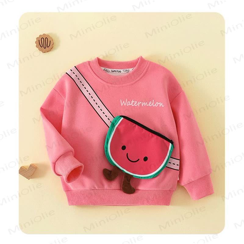 Toddler 3D Fruit Print Crossbody Patch Sweatshirt - Pink Watermelon - 8-9T - image 2