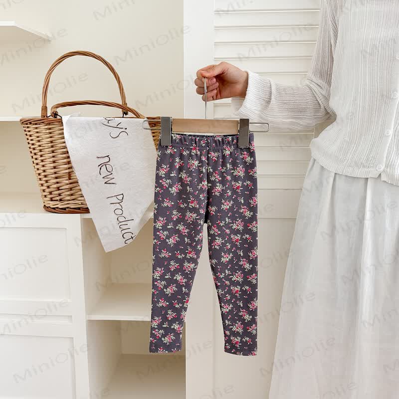 Toddler Floral Cotton Leggings - Charcoal Gray - 8-9T - image 7