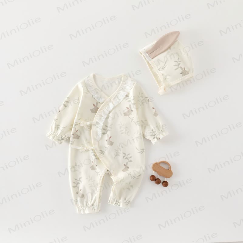 Baby Soft Cotton Cartoon Romper - Beige Bunny - 3-6M - image 6