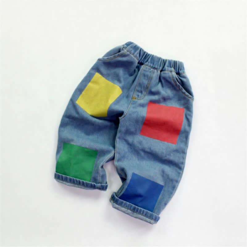 Toddler Playful Color Block Denim Pants - Blue - 10-11T - image 1