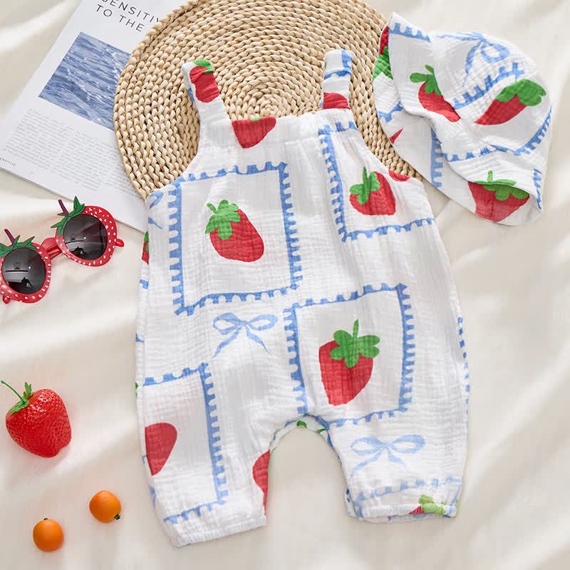 Baby Girls Strawberry Bows Romper with Hat - image 3