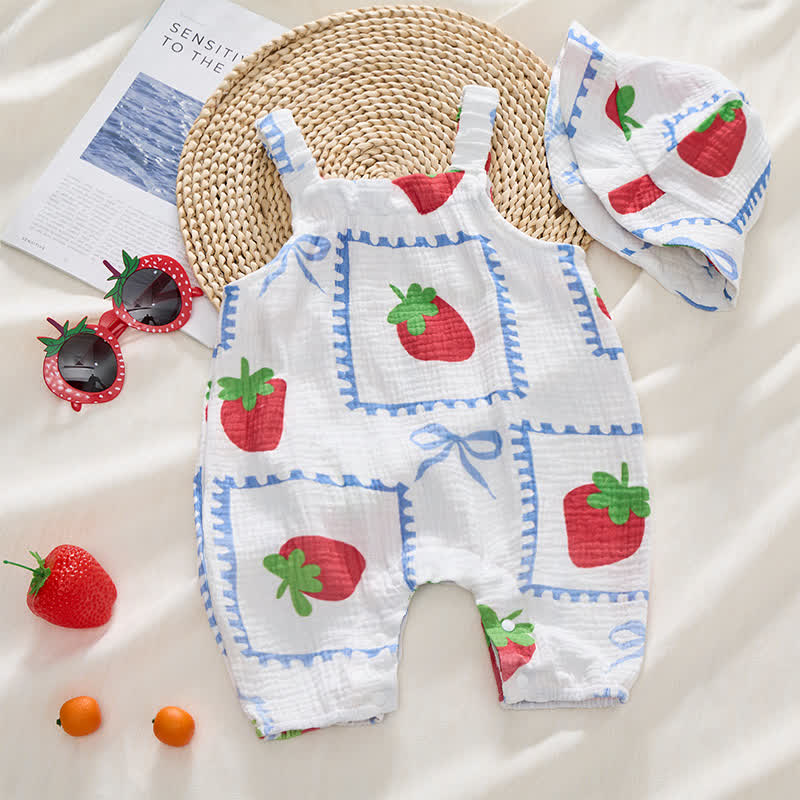 Baby Girls Strawberry Bows Romper with Hat - image 2