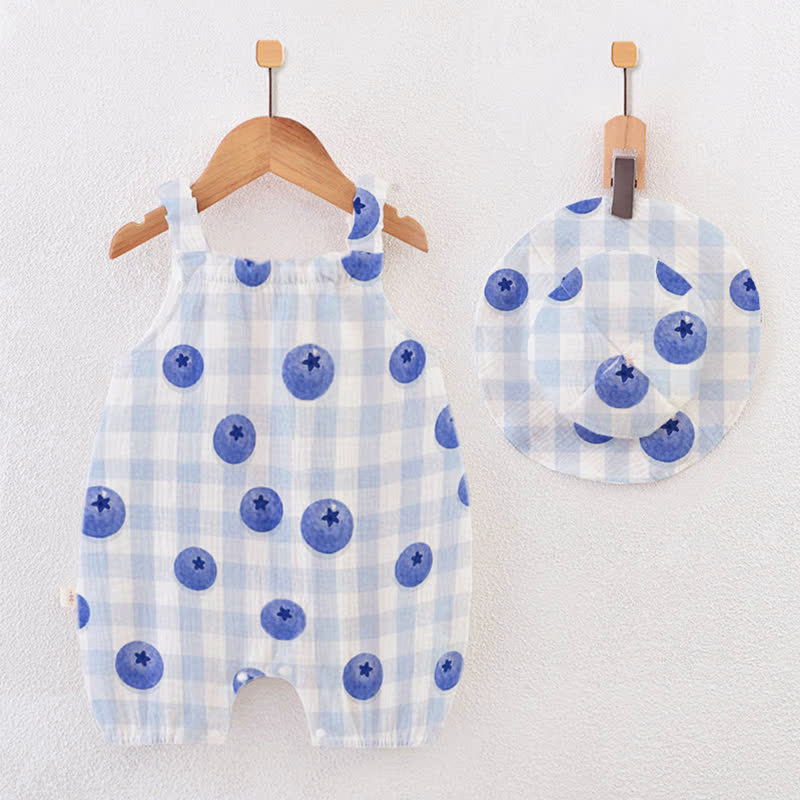 Baby Girl Blueberry Checkerboard Romper with Hat - image 2