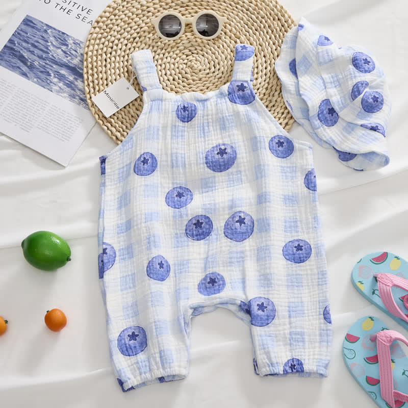 Baby Girl Blueberry Checkerboard Romper with Hat - image 5