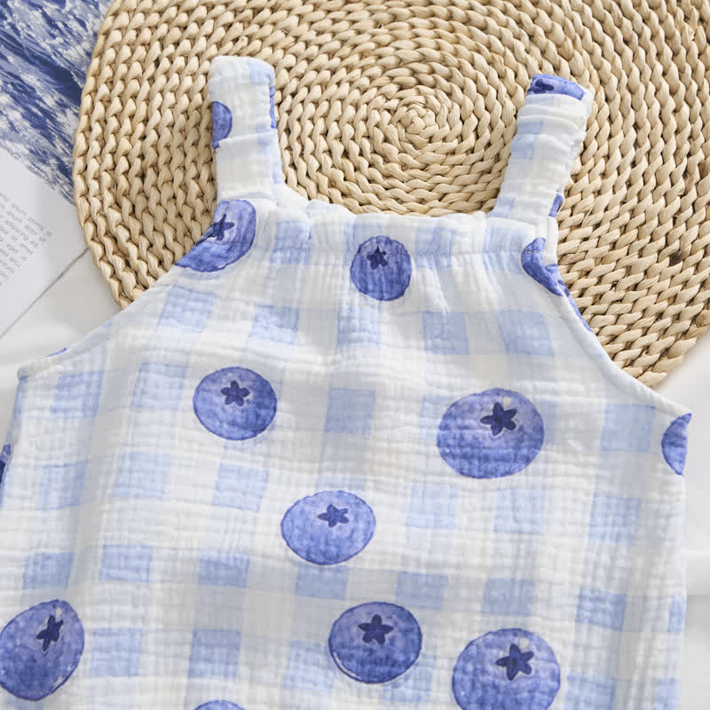 Baby Girl Blueberry Checkerboard Romper with Hat - image 8