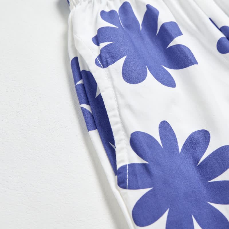 Baby Toddler Blue Floral Print White Tank Top and Pants 2-piece Set - image 5