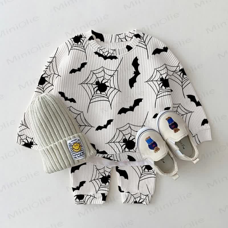 Baby Bat Spider Web Print Waffle 2-piece Set - White - 2-3T - image 1