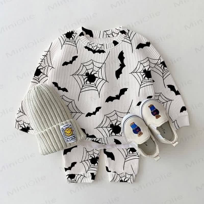 Baby Bat Spider Web Print Waffle 2-piece Set - White - 2-3T - image 1