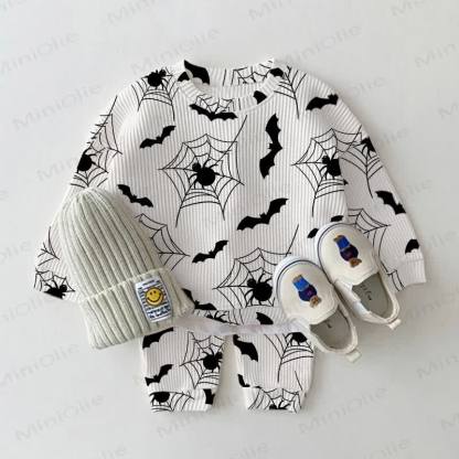 Baby Bat Spider Web Print Waffle 2-piece Set - White - 2-3T - image 1