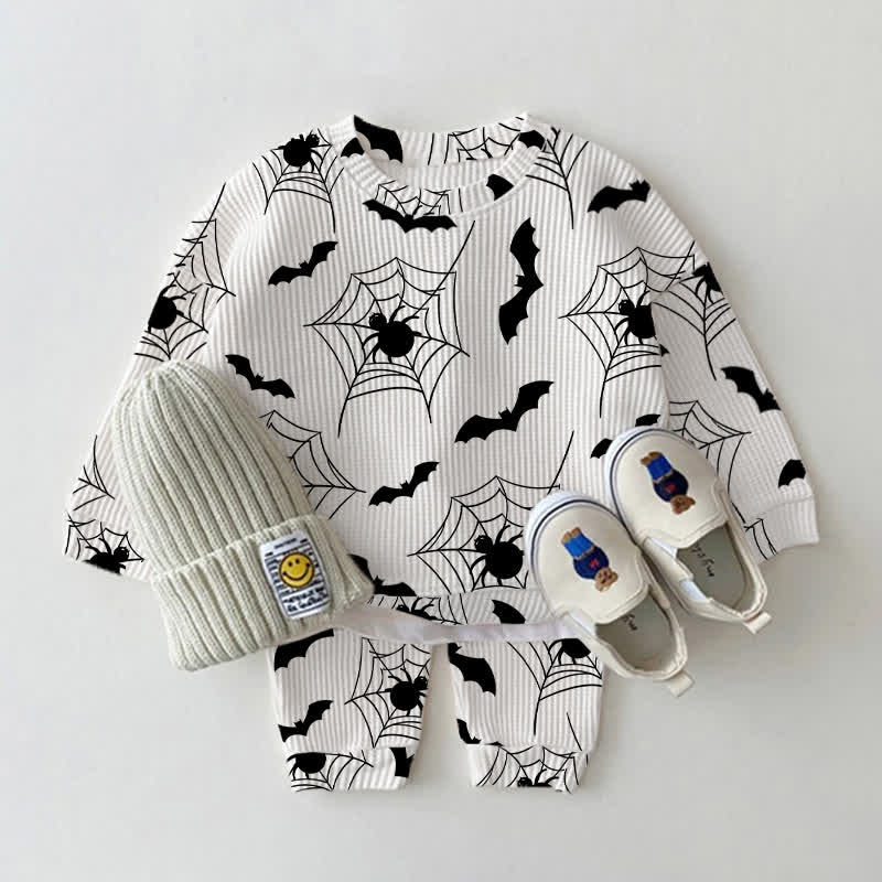 Baby Bat Spider Web Print Waffle 2-piece Set - White - 2-3T - image 1