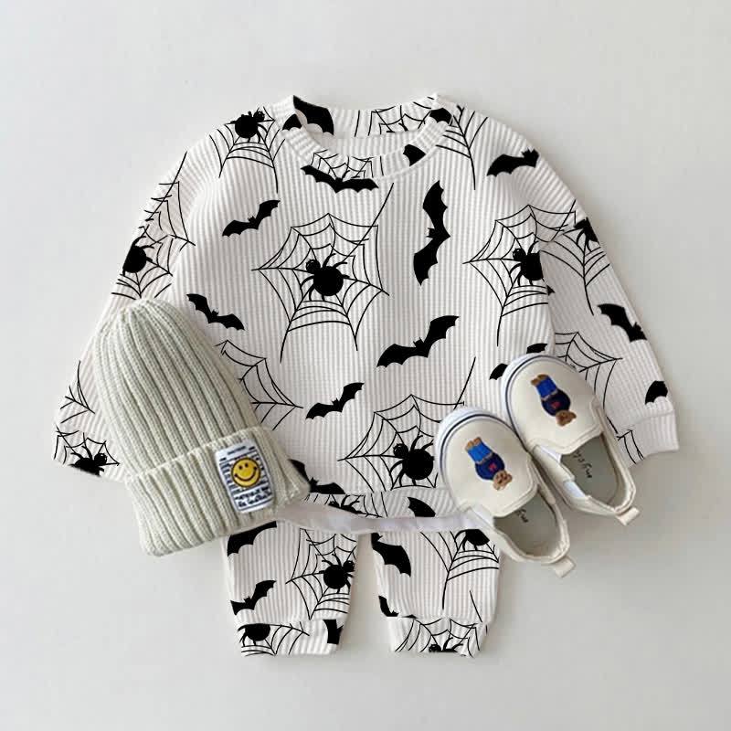 Baby Bat Spider Web Print Waffle 2-piece Set - White - 2-3T - image 1
