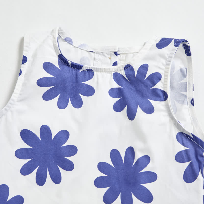 Baby Toddler Blue Floral Print White Tank Top and Pants 2-piece Set - image 2