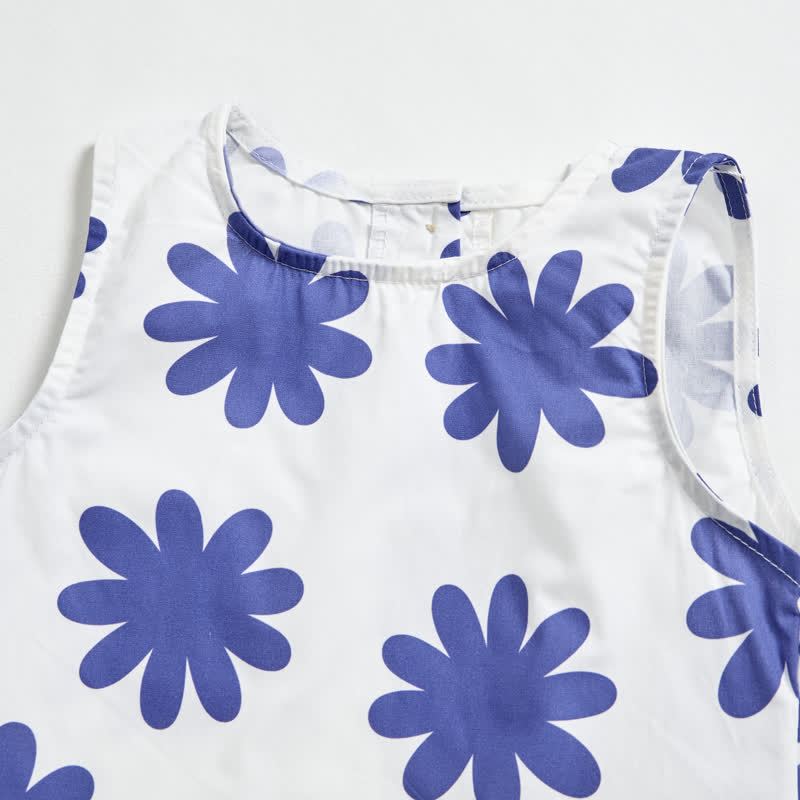 Baby Toddler Blue Floral Print White Tank Top and Pants 2-piece Set - image 2