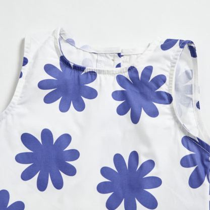 Baby Toddler Blue Floral Print White Tank Top and Pants 2-piece Set - image 2