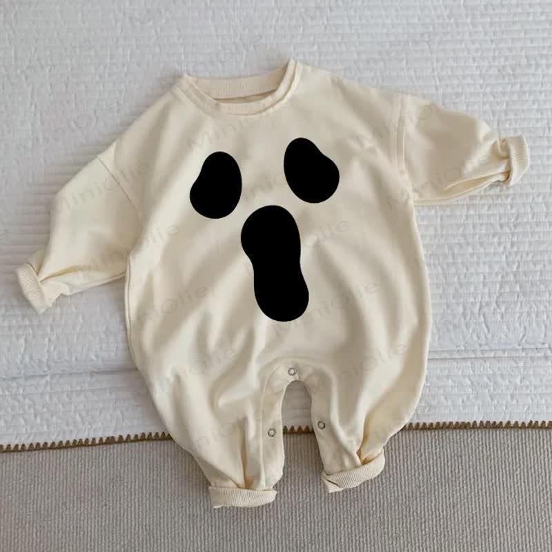 Baby Toddler Ghost Face Print Beige Romper - Beige - 2-3T - image 1