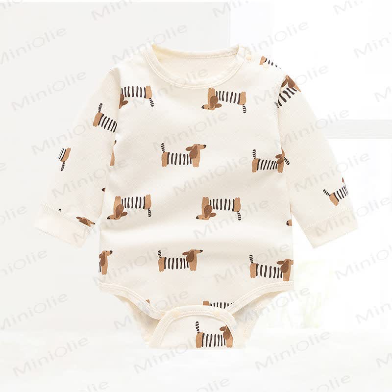 Baby Daschund Print Long Sleeve Bodysuit - Beige - 18-24M - image 1