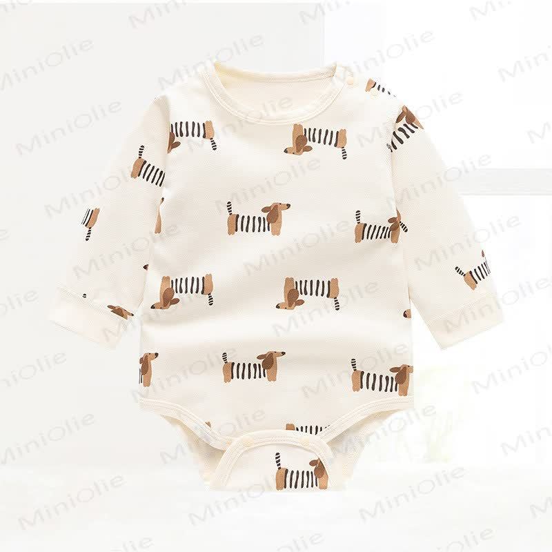 Baby Daschund Print Long Sleeve Bodysuit - Beige - 18-24M - image 1