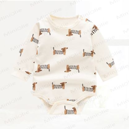 Baby Daschund Print Long Sleeve Bodysuit - Beige - 18-24M - image 1