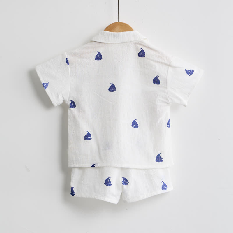 Toddler Boys White Sailing Boat Shirt and Shorts 2-piece Set - image 3