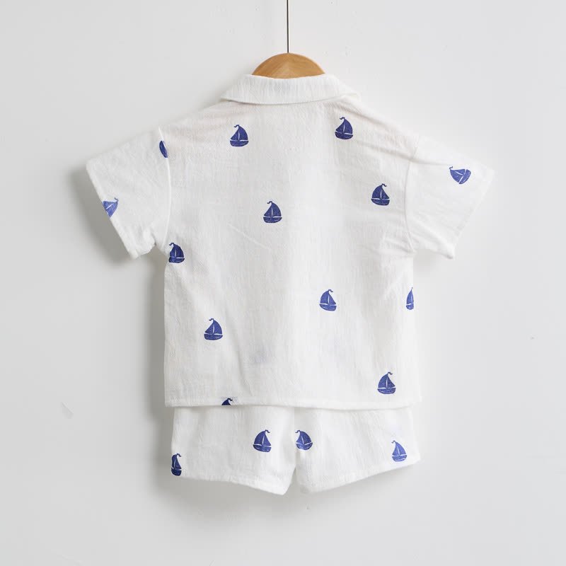 Toddler Boys White Sailing Boat Shirt and Shorts 2-piece Set - image 3