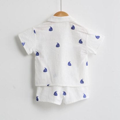 Toddler Boys White Sailing Boat Shirt and Shorts 2-piece Set - image 3