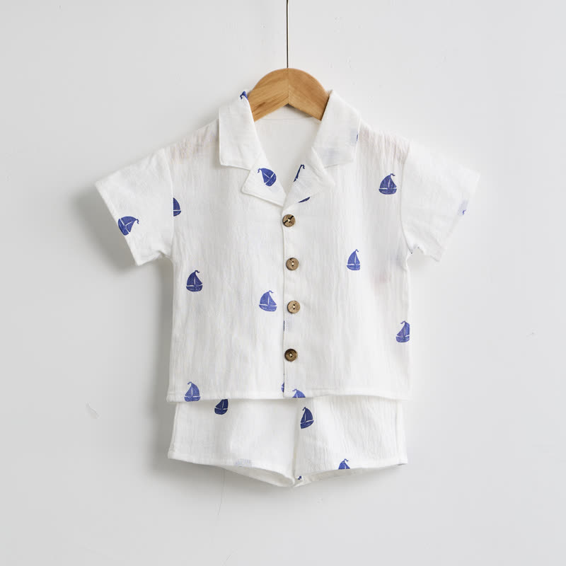 Toddler Boys White Sailing Boat Shirt and Shorts 2-piece Set - image 2