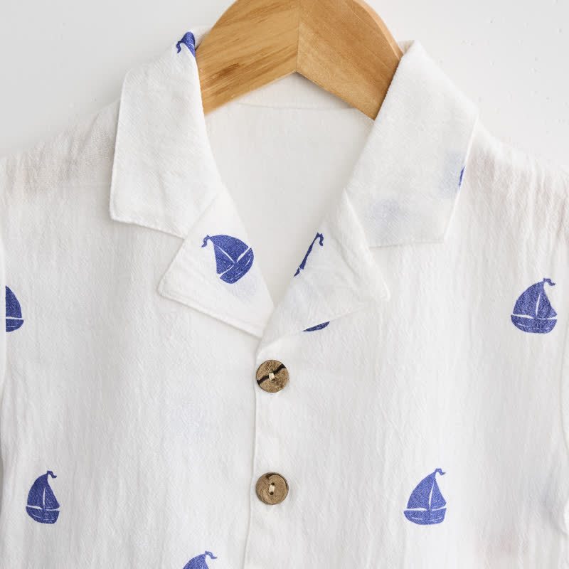 Toddler Boys White Sailing Boat Shirt and Shorts 2-piece Set - image 4