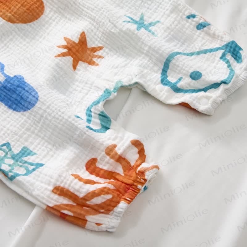 Baby Girl White Crab and Fish Print Romper with Hat - image 5