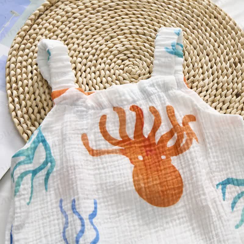 Baby Girl White Crab and Fish Print Romper with Hat - image 4