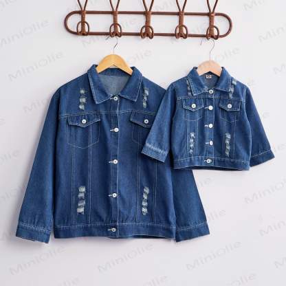 Family Red Heart Puzzle Print Denim Jacket - image 4