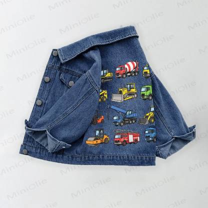 Toddler Kid Cartoon Vehicle Print Denim Jacket - Blue - 10-11T - image 1