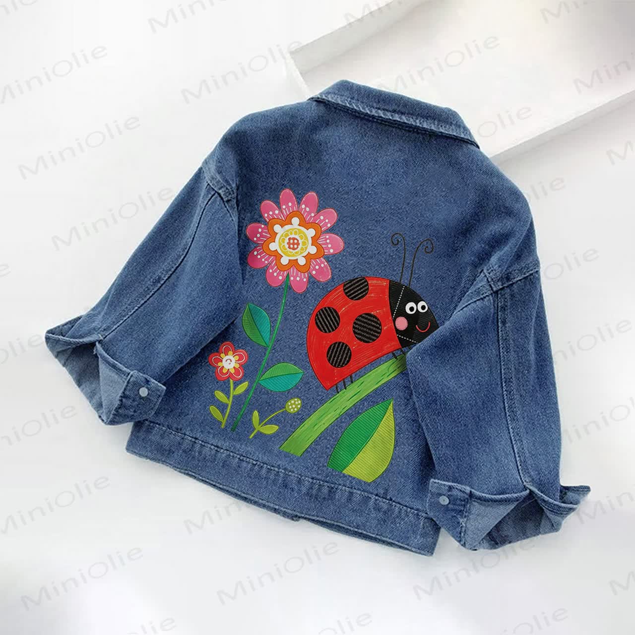 Toddler Kid Ladybug Floral Print Denim Jacket - image 2
