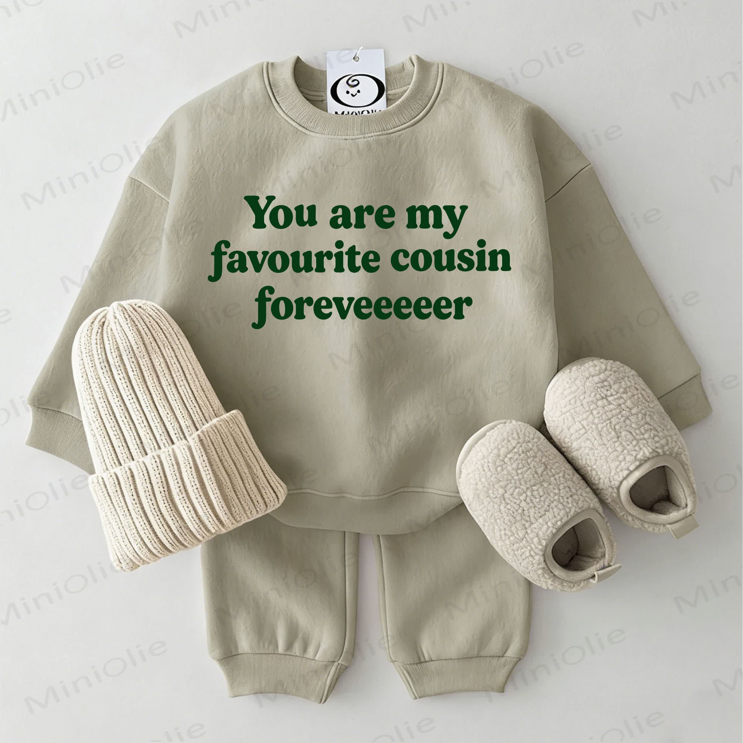 YOU ARE MY FAVOURITE COUSIN FOREVEEEEER Baby Sweatshirt 2-piece Grey Green Set - Grey Green - 2-3T - image 1