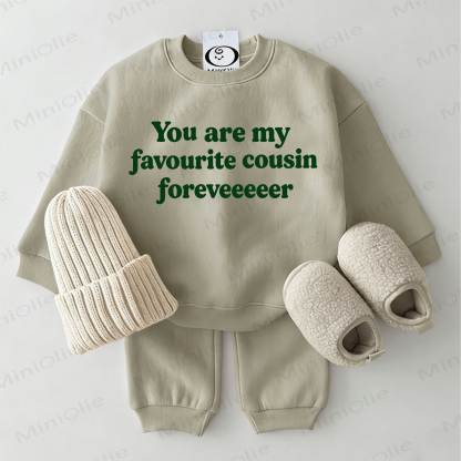 YOU ARE MY FAVOURITE COUSIN FOREVEEEEER Baby Sweatshirt 2-piece Grey Green Set - Grey Green - 2-3T - image 1