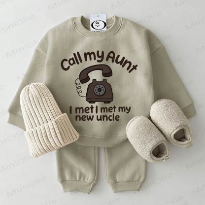 CALL MY AUNT I MET MY NEW UNCLE Baby Sweatshirt 2-piece Grey Green Set - Grey Green - 2-3T - image 1