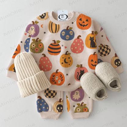 Baby Pumpkin Ghost Cat Print 2-piece Set - Beige - 3-5T - image 1